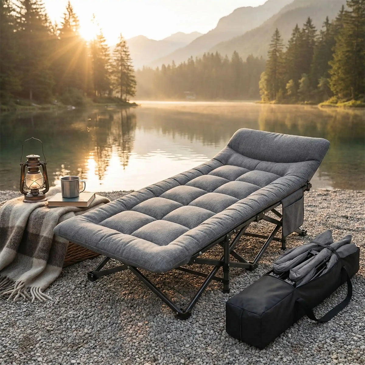 Lit de camp pliable | Ergonomique 200kg - Camping Aventurier