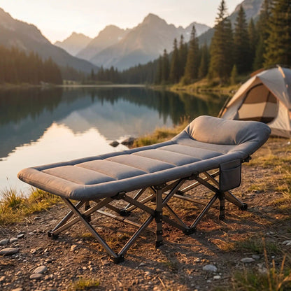 Lit de Camp Pliable | Oreiller Intégré - Camping Aventurier