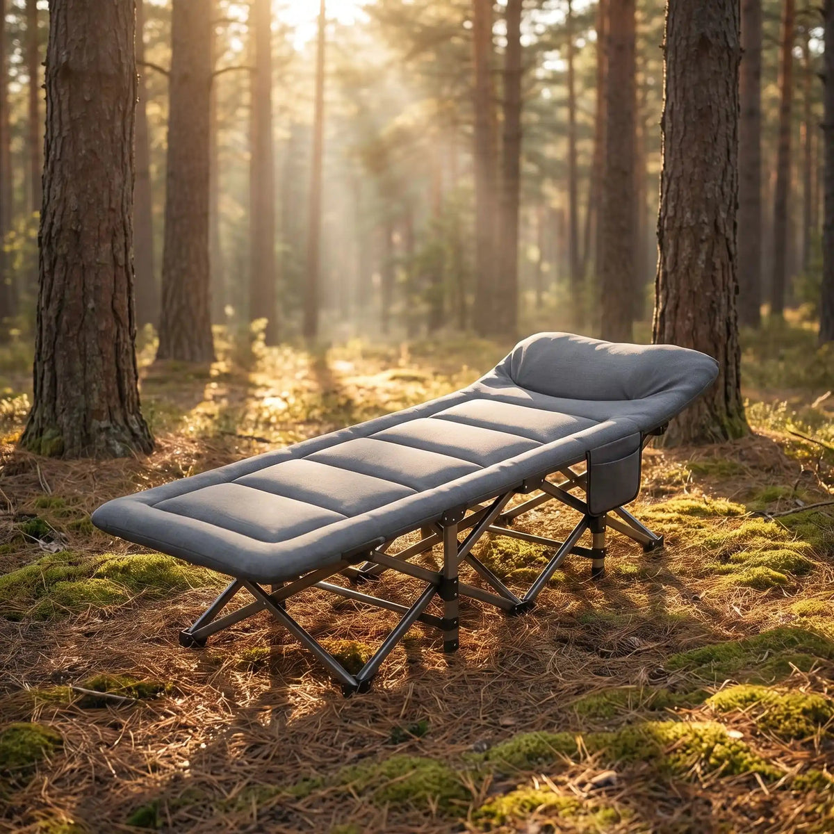 Lit de Camp Pliable | Oreiller Intégré - Camping Aventurier