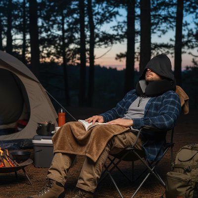 Oreiller de voyage | Confort premium avec capuche - Camping Aventurier
