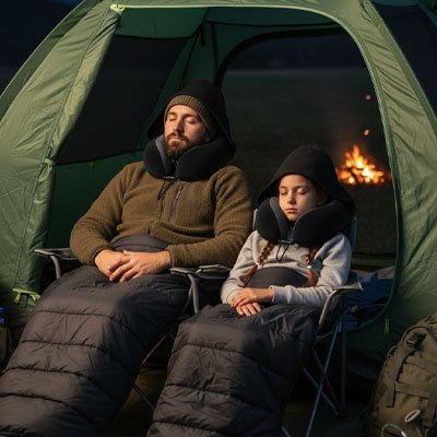 Oreiller de voyage | Confort premium avec capuche - Camping Aventurier