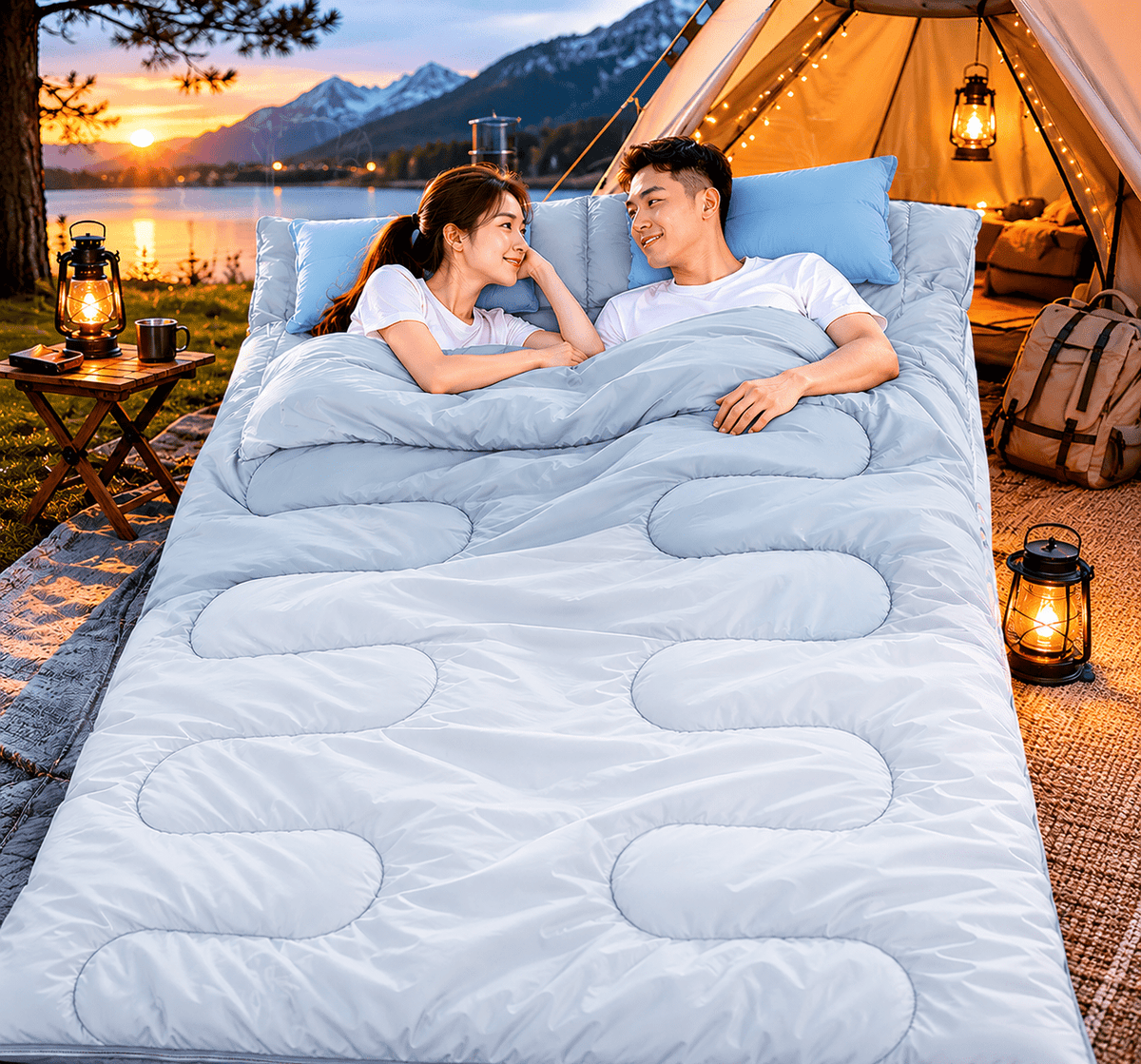 Sac de Couchage 2 saisons |Double Convertible – Printemps - Été - Camping Aventurier